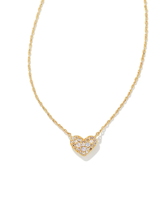Ari Gold Pave Crystal Heart Necklace in White Crystal (Gold or Silver)