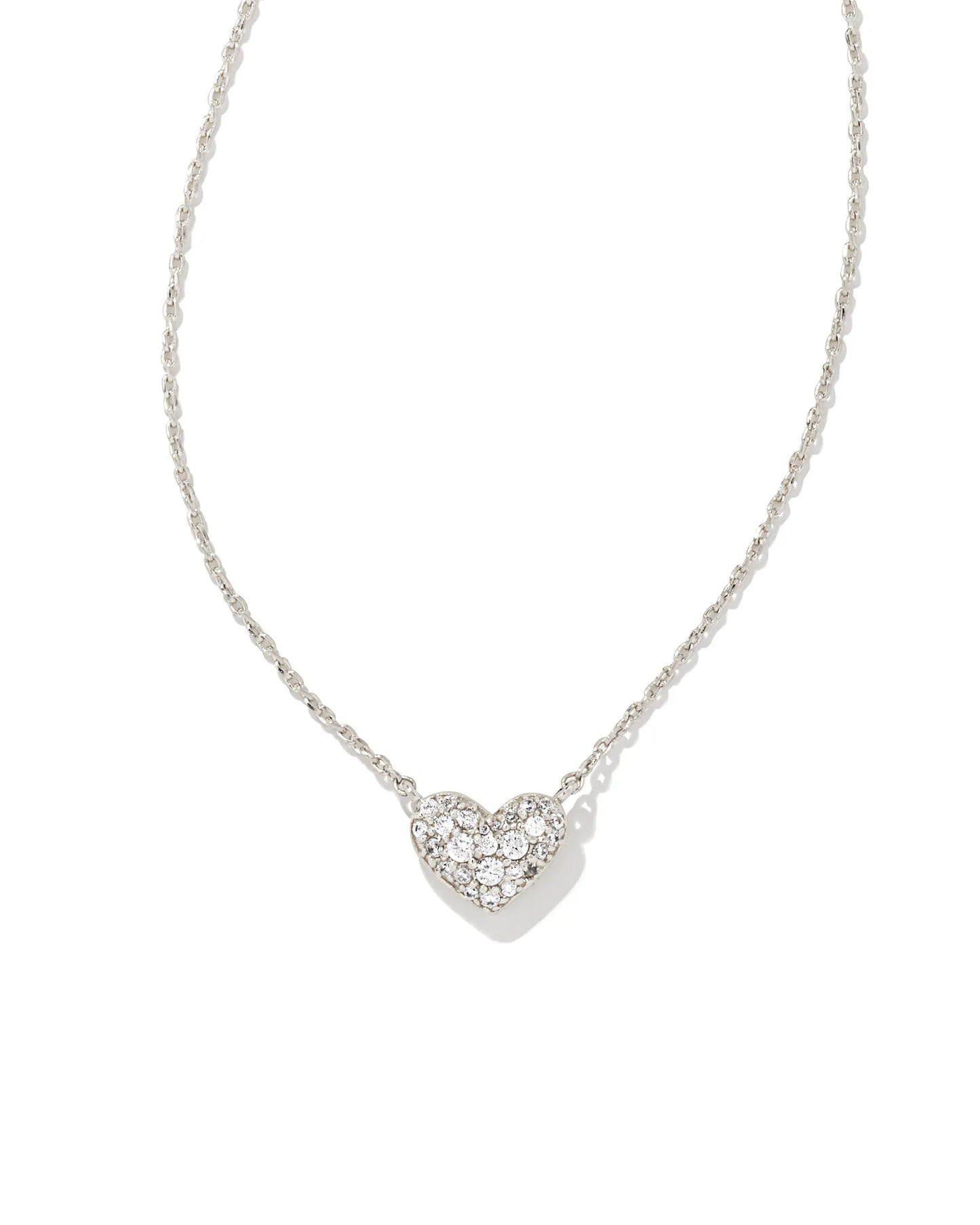 Ari Gold Pave Crystal Heart Necklace in White Crystal (Gold or Silver)