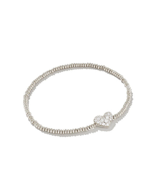 Ari Pave heart Stretch Bracelet in White Crystal