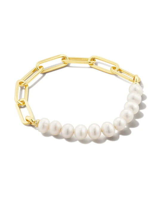Kendra Scott Ashton Gold or Silver Half Chain Bracelet in White Pearl