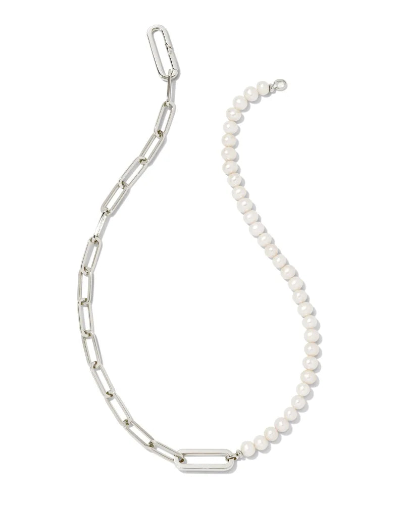 Kendra Scott Ashton Gold Half Chain Necklace in White Pearl (Gold or Silver)