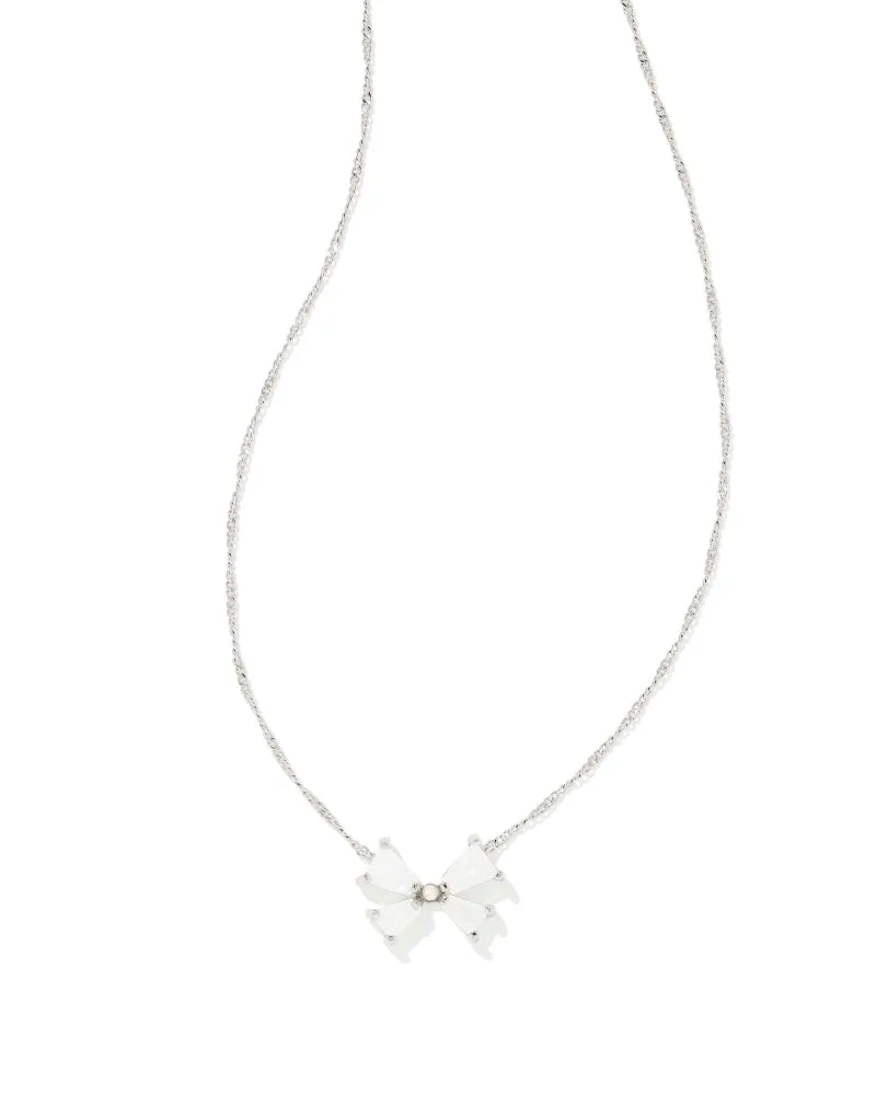 Kendra Scott Blair Silver Bow Small Short Pendant Necklace in Iridescent Mother of Pearl