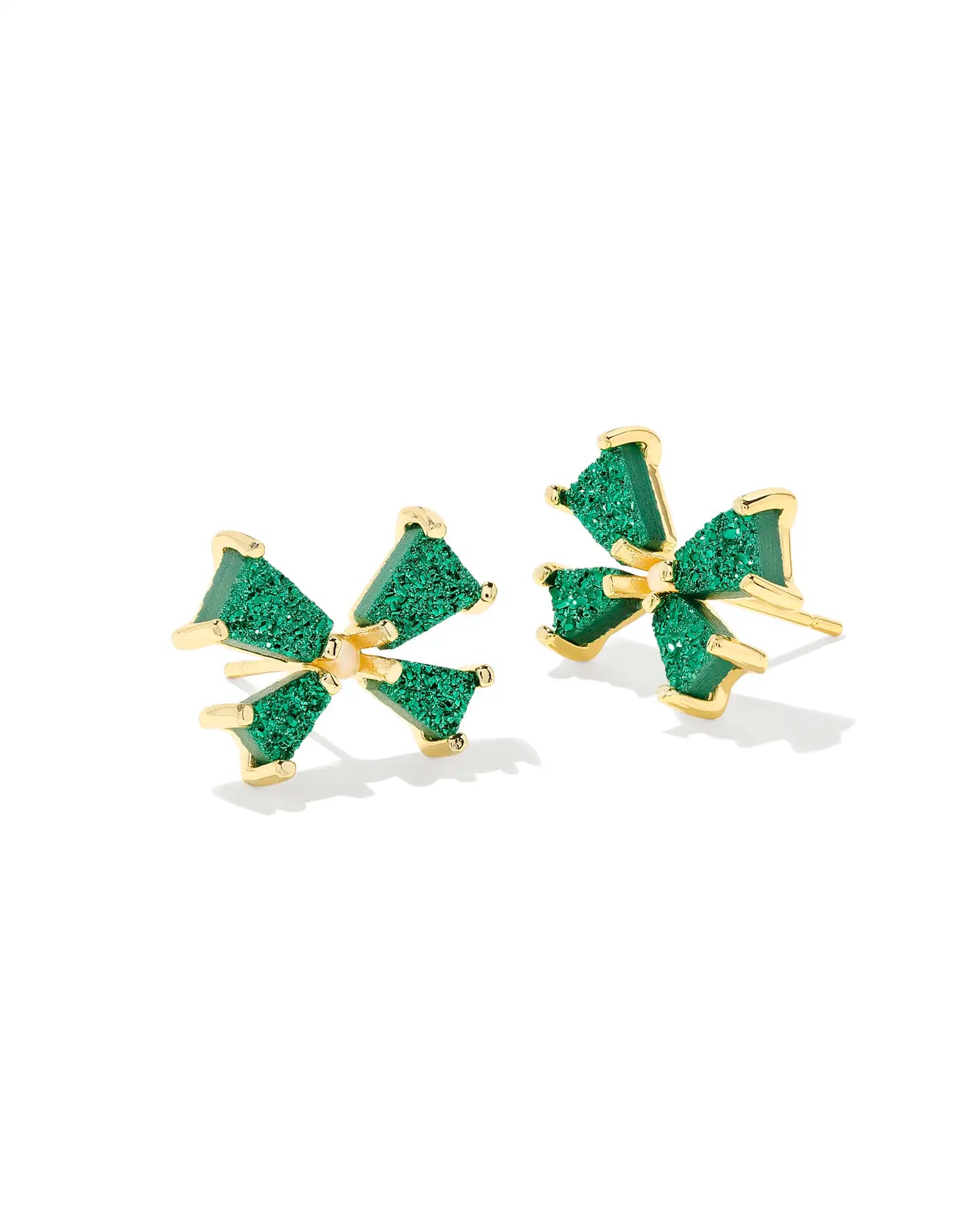 Kendra Scott Blair Gold Bow Small Stud Earrings (Iridescent, Emerald or Bright Red Drusy