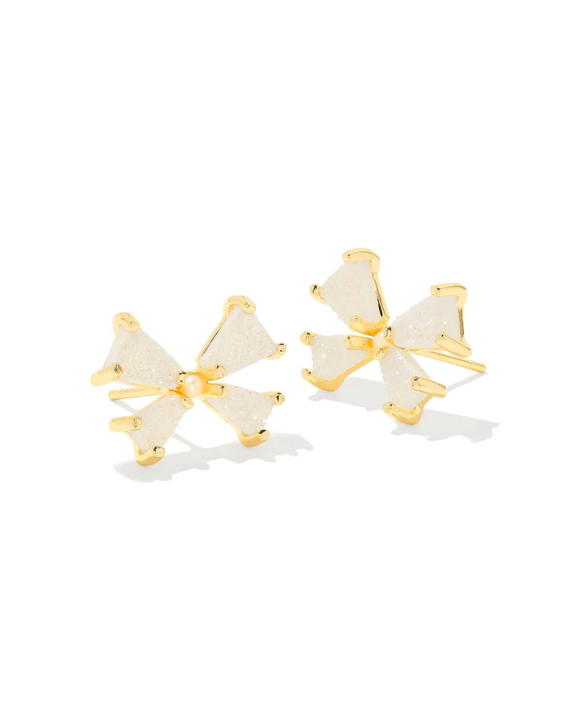 Kendra Scott Blair Gold Bow Small Stud Earrings (Iridescent, Emerald or Bright Red Drusy