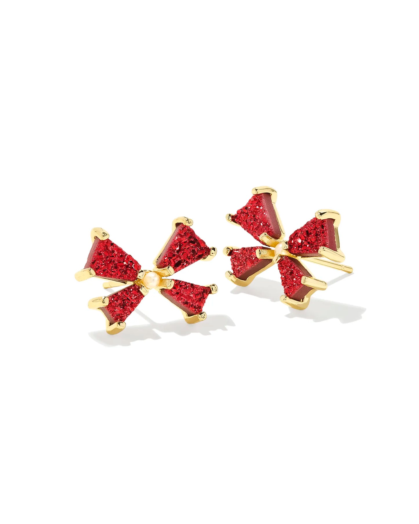 Kendra Scott Blair Gold Bow Small Stud Earrings (Iridescent, Emerald or Bright Red Drusy