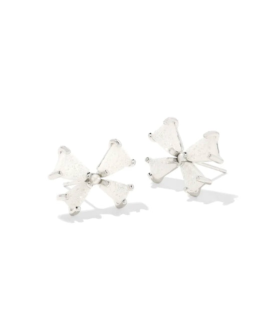 Kendra Scott Blair Silver Bow Small Stud Earrings in Iridescent Drusy