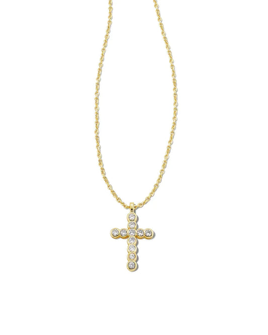 Kendra Scott Cross Gold or Silver Pendant Necklace in White Crystal