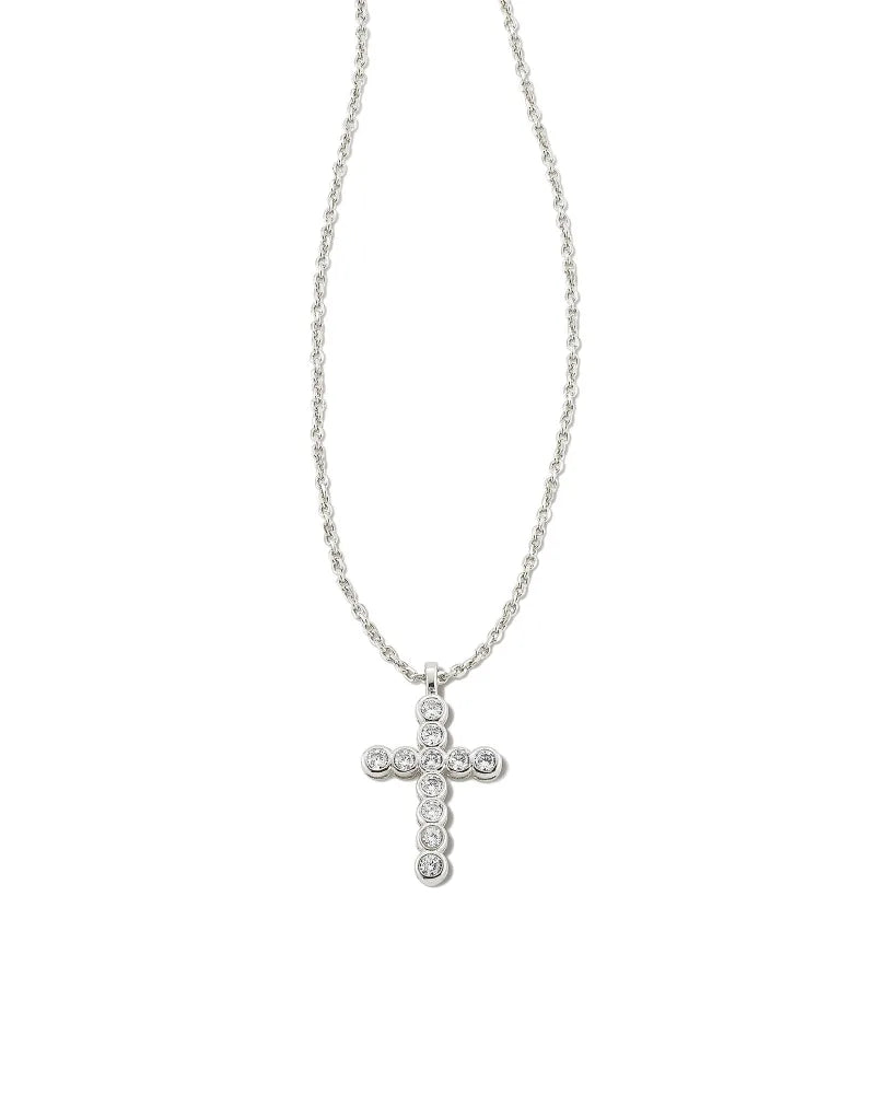 Kendra Scott Cross Gold or Silver Pendant Necklace in White Crystal