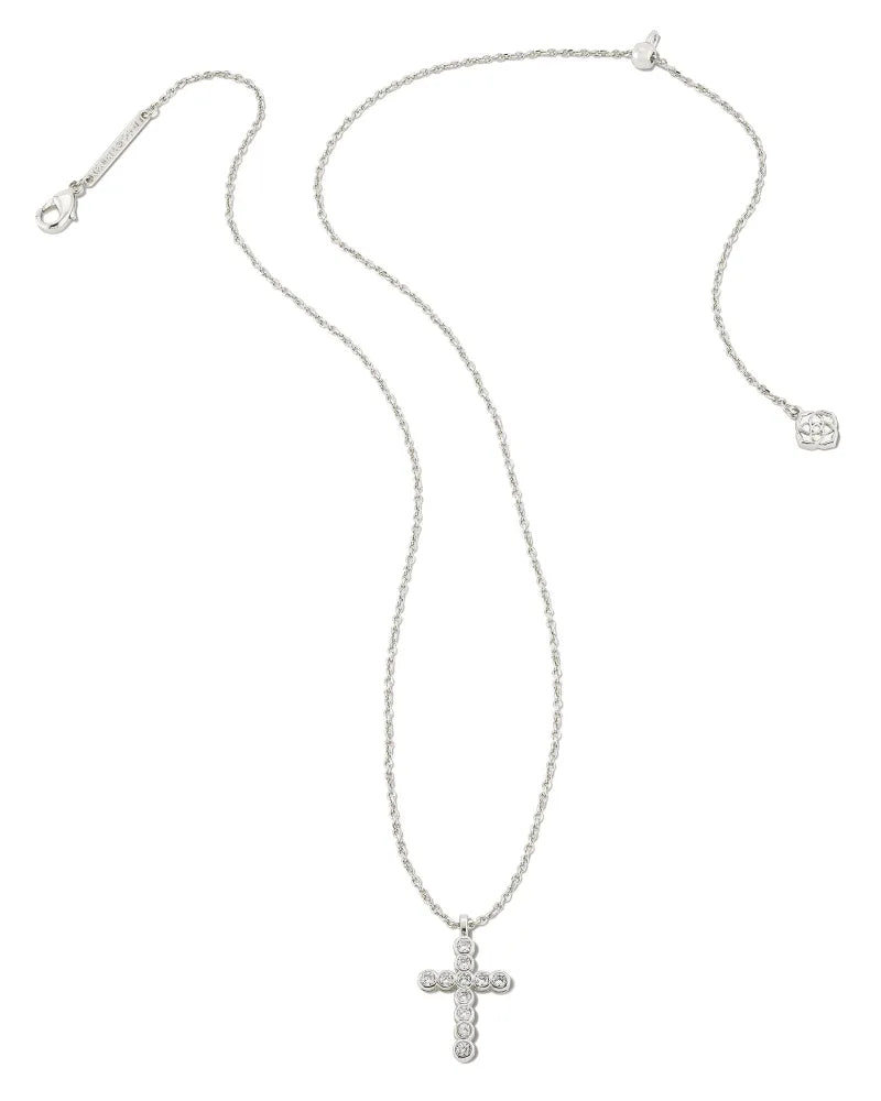 Kendra Scott Cross Gold or Silver Pendant Necklace in White Crystal