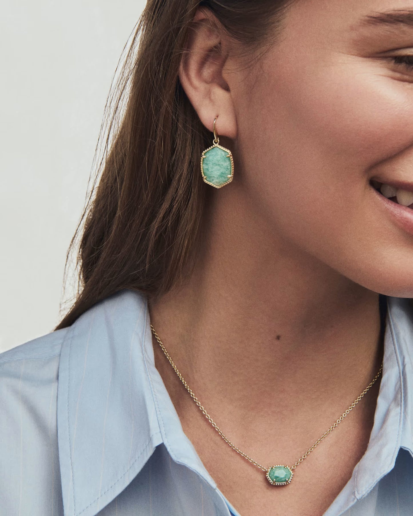 Kendra Scott Daphne Gold Teal Amazonite Frame Drop Earrings