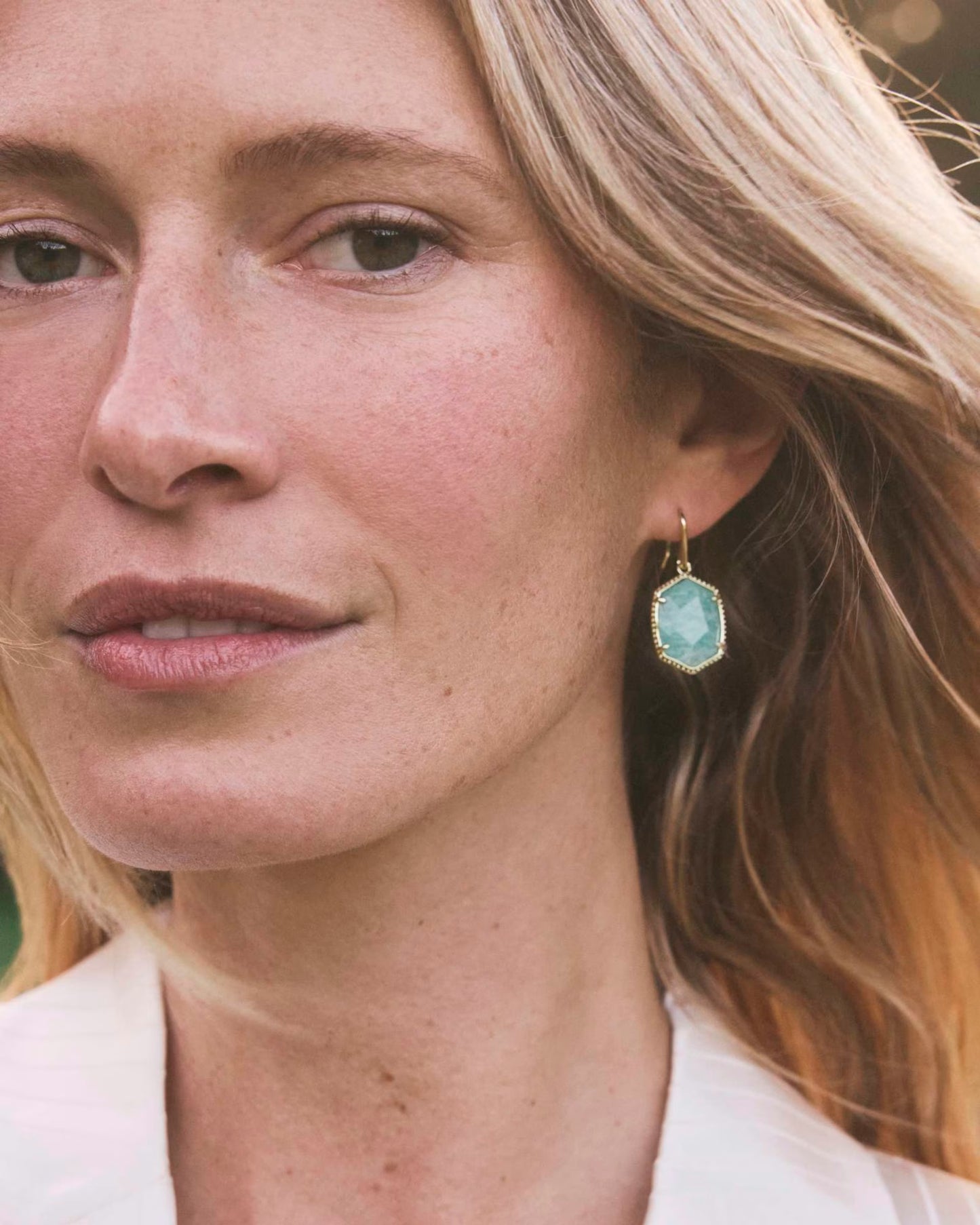 Kendra Scott Daphne Gold Teal Amazonite Frame Drop Earrings