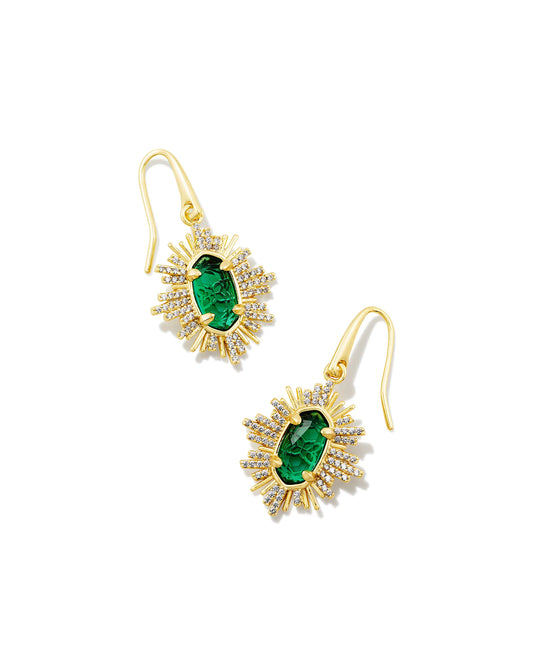 Kendra Scott Grayson Gold Sunburst Drop Earrings (Iridescent Opalite Illusion or Red/Green Glass)