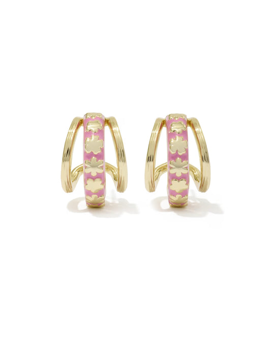 Kendra Scott Jane Gold Dark Pink Enamel Huggie Earrings
