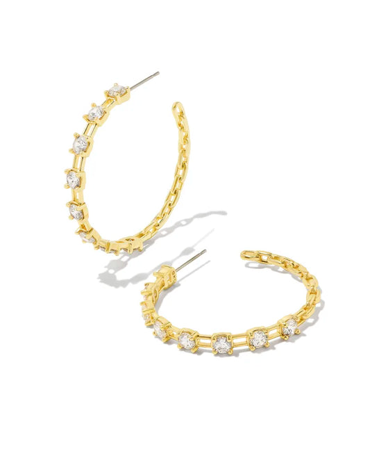 Kendra Scott Lexi Gold or Silver Hoop Earrings in White Crystal