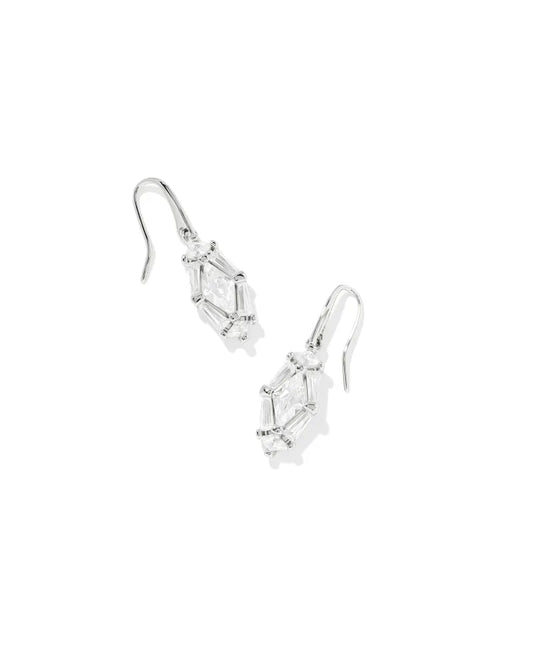 Kendra Scott Lindy Rae Lee Silver Drop Earrings in White Crystal