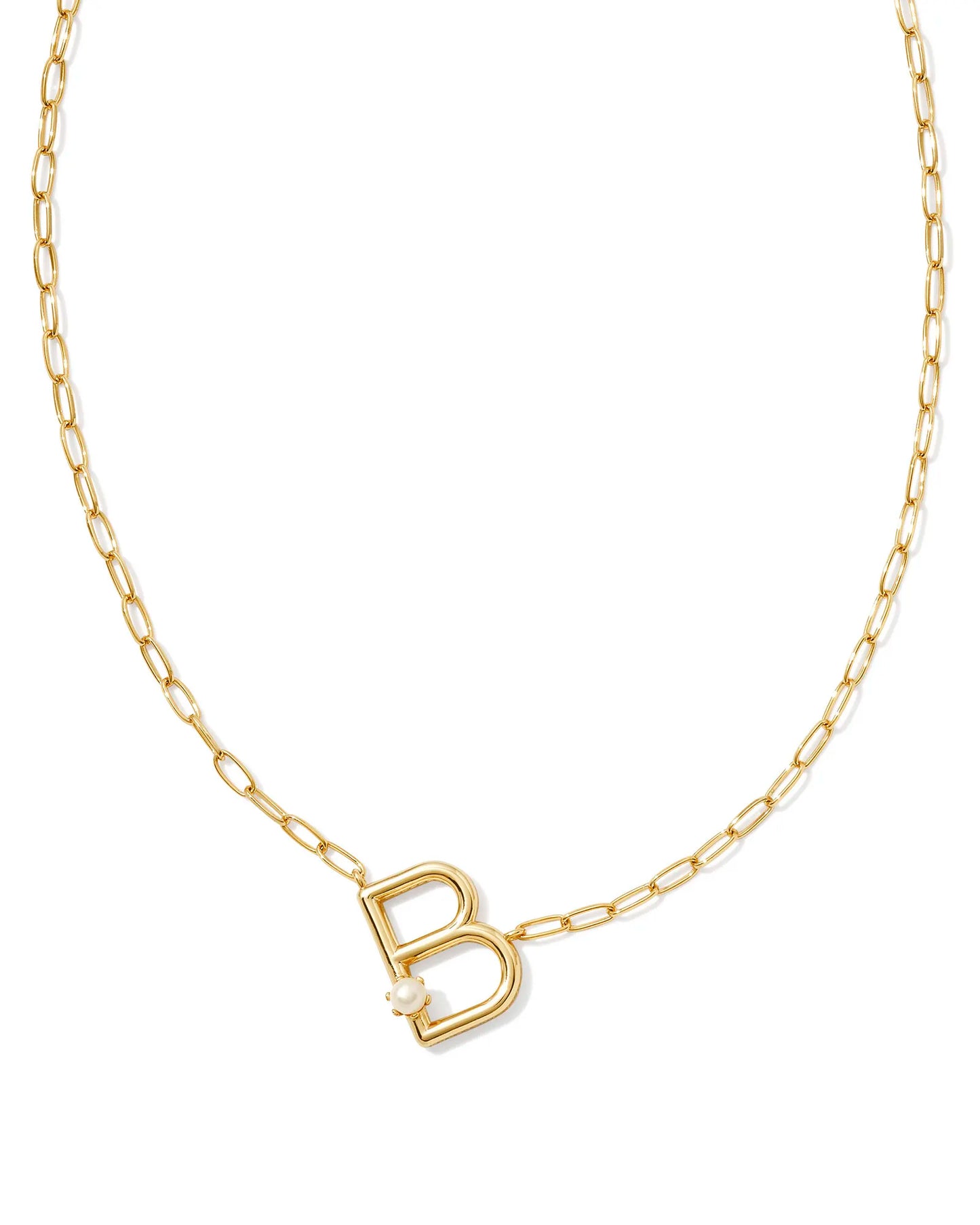 Kendra Scott Pearl Gold Letter Short Pendant Necklace in White Pearl