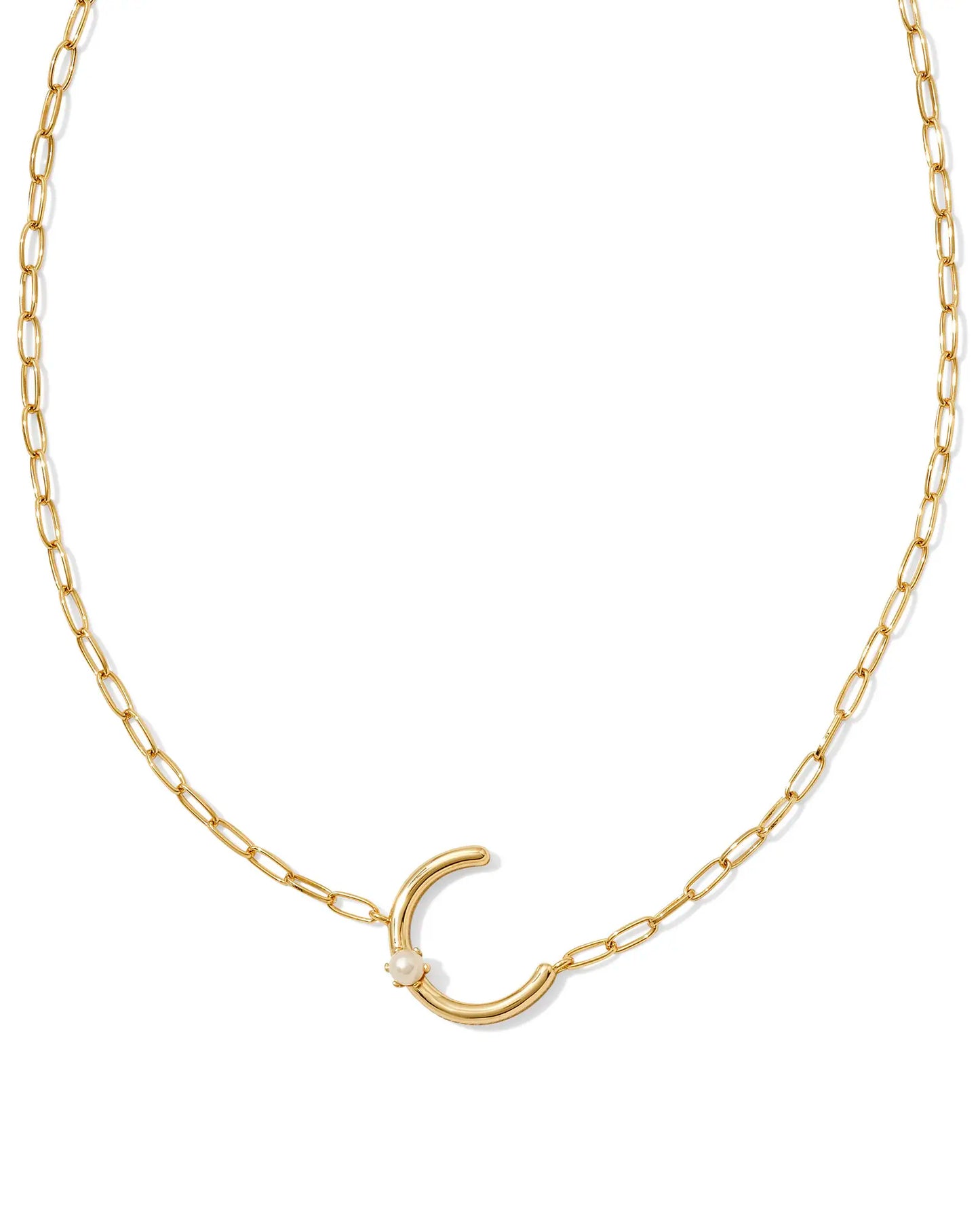 Kendra Scott Pearl Gold Letter Short Pendant Necklace in White Pearl