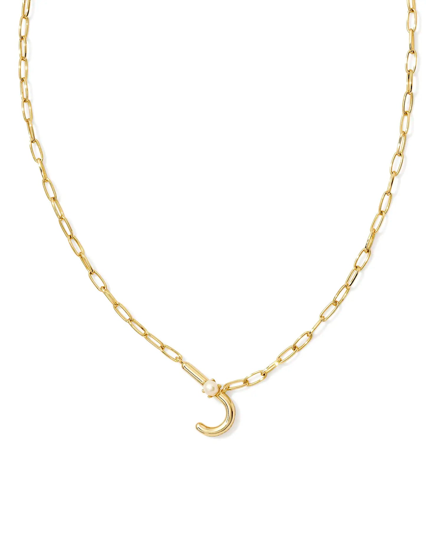 Kendra Scott Pearl Gold Letter Short Pendant Necklace in White Pearl