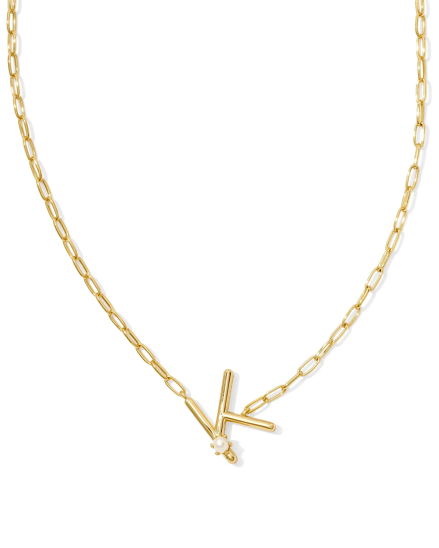 Kendra Scott Pearl Gold Letter Short Pendant Necklace in White Pearl