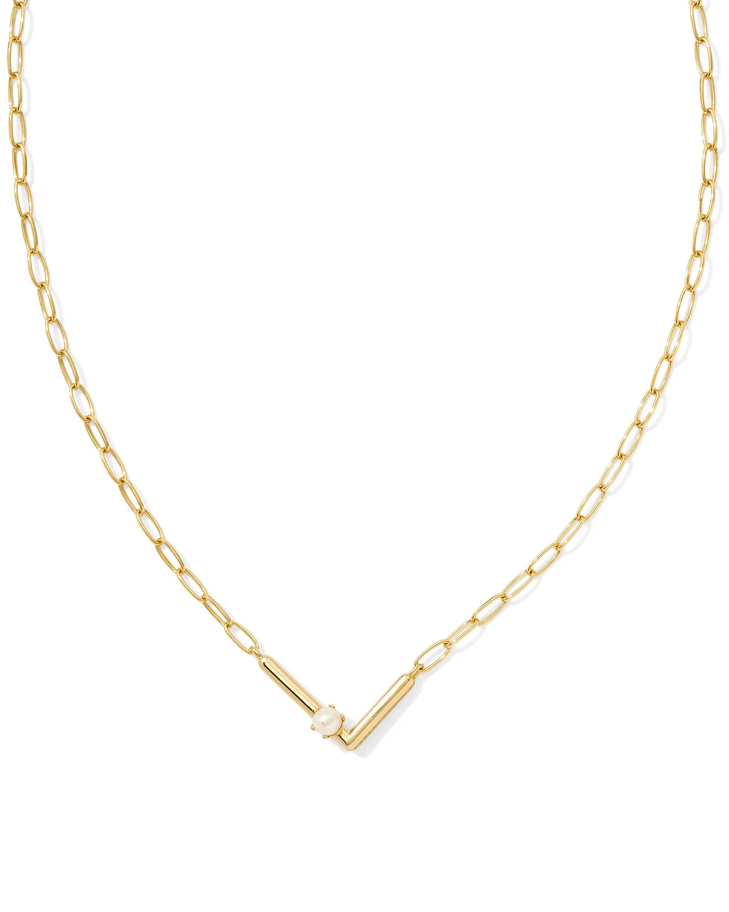 Kendra Scott Pearl Gold Letter Short Pendant Necklace in White Pearl