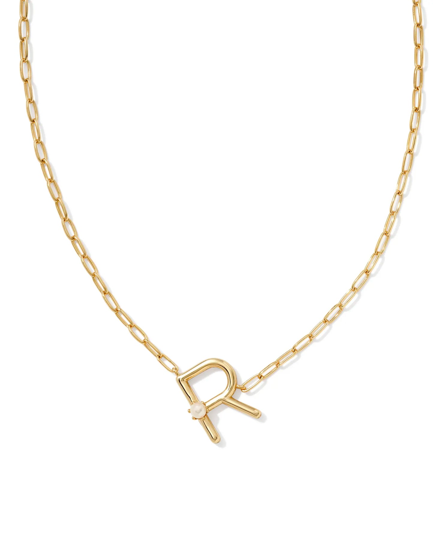 Kendra Scott Pearl Gold Letter Short Pendant Necklace in White Pearl