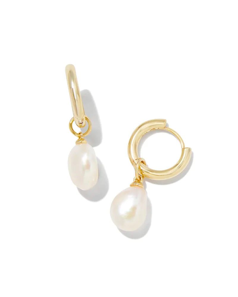 Kendra Scott Willa Pearl Huggie Earrings White Pearl (Silver or Gold)