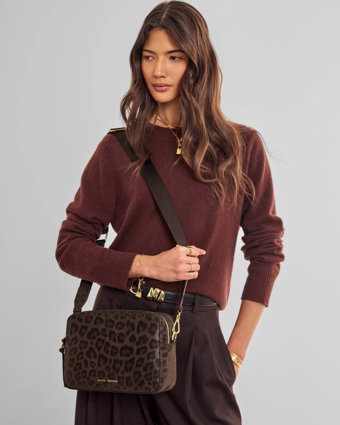 Katie Loxton Lottie Large Crossbody Bag - Chocolate Leopard