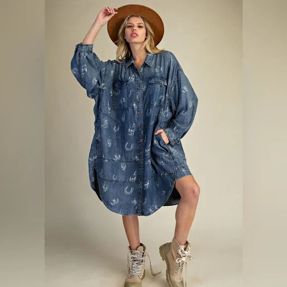 Washed Denim Western Dress