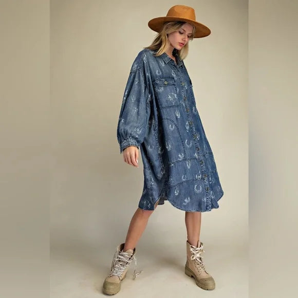 Washed Denim Western Dress