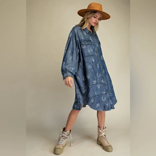 Washed Denim Western Dress
