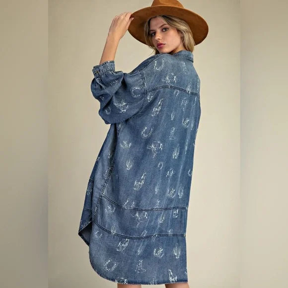Washed Denim Western Dress