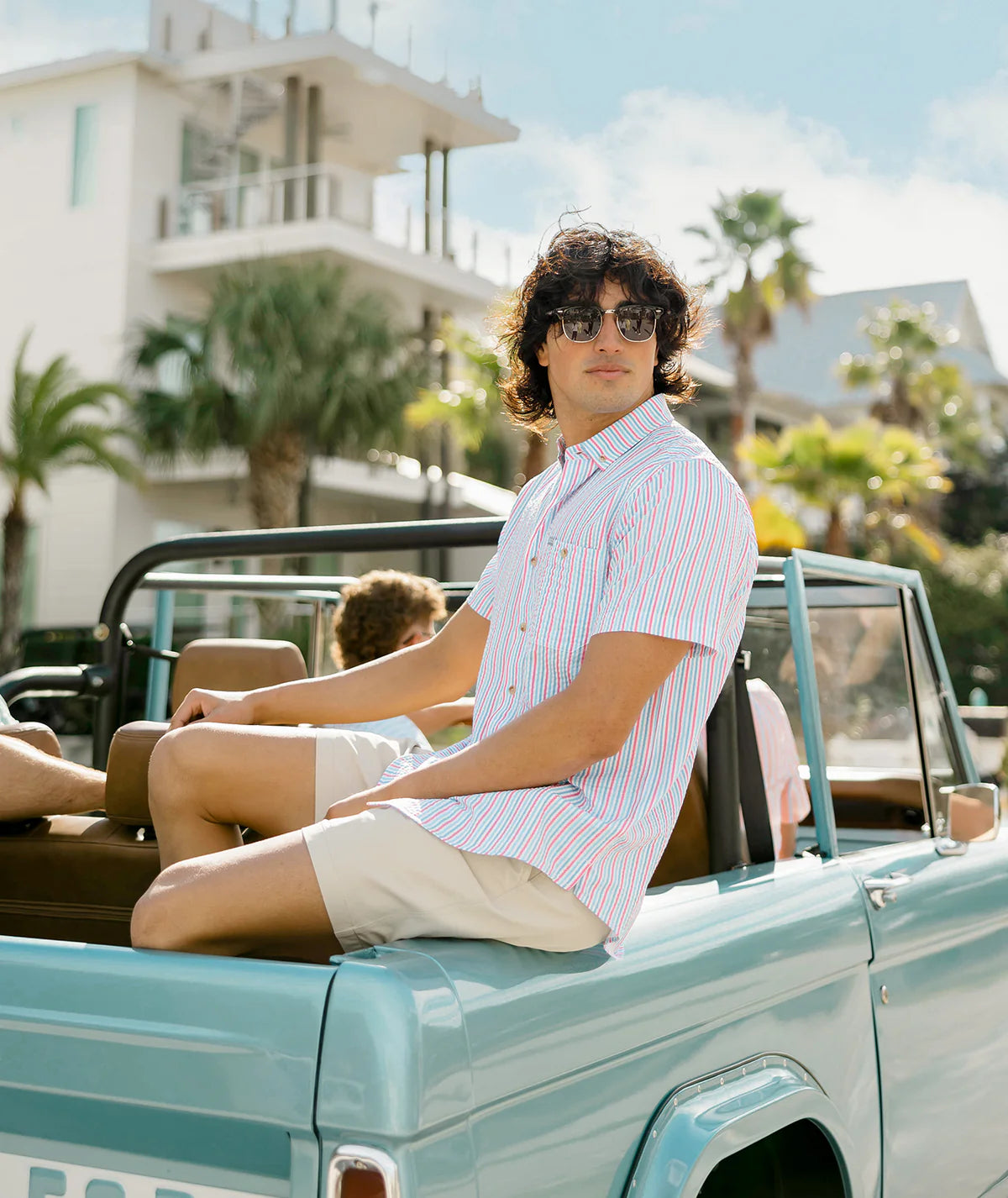 SSCO Clubhouse Seersucker Baja Shirt Berry Tide