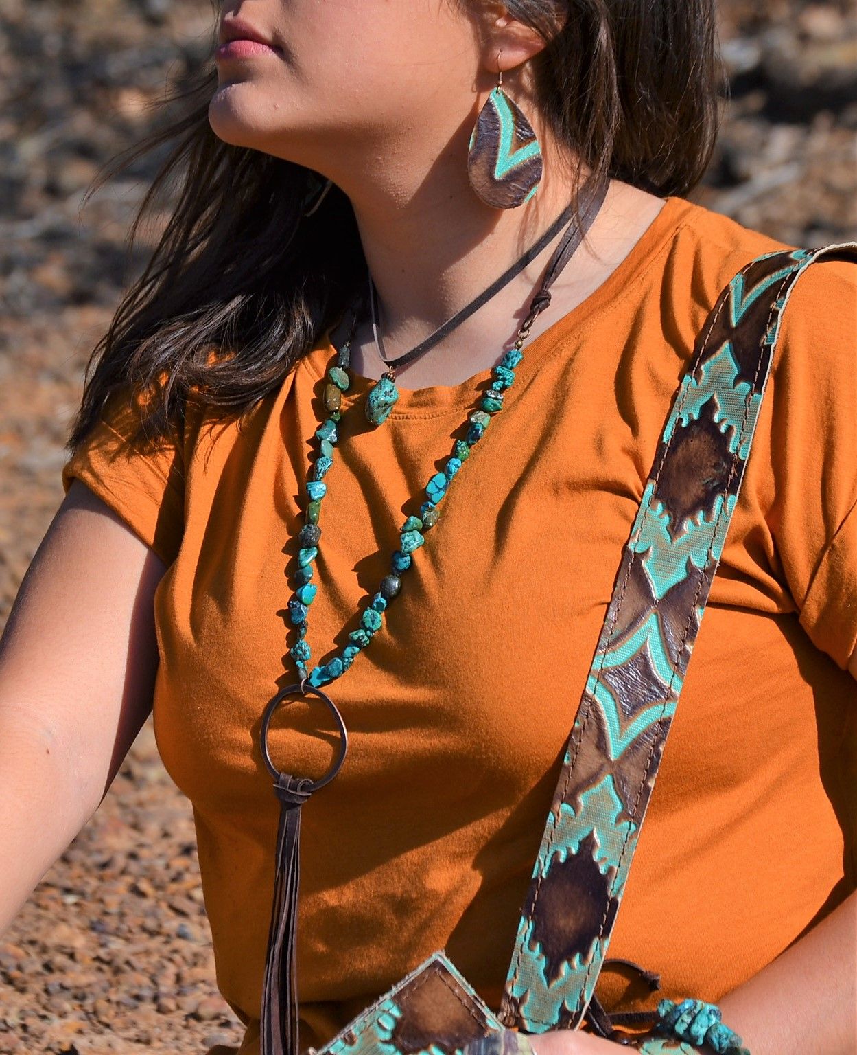 Vegan Leather Choker with Genuine Natural Turquoise Accent 242z