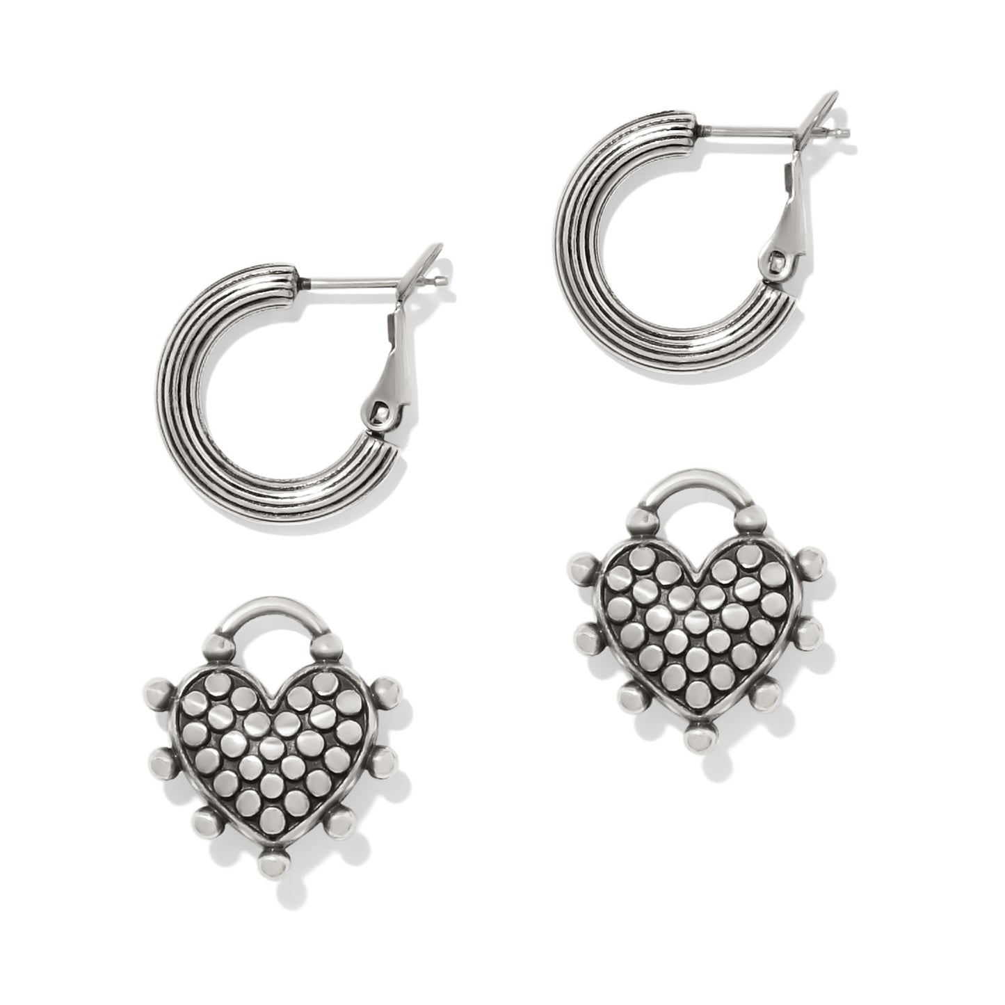 Brighton Pebble Sweet Hearts Reversible Charm Hoop Earrings