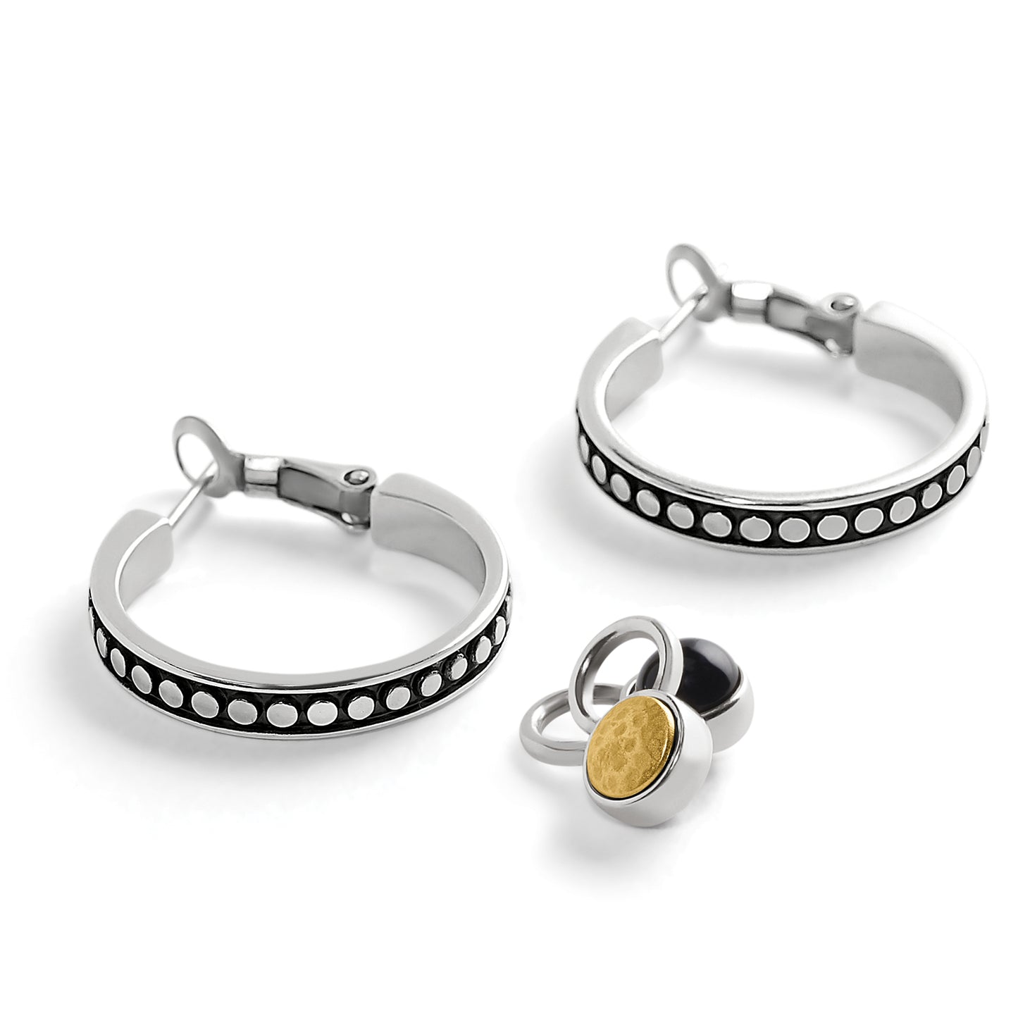 Brighton Pebble Dot Onyx Reversible Hoop Earrings