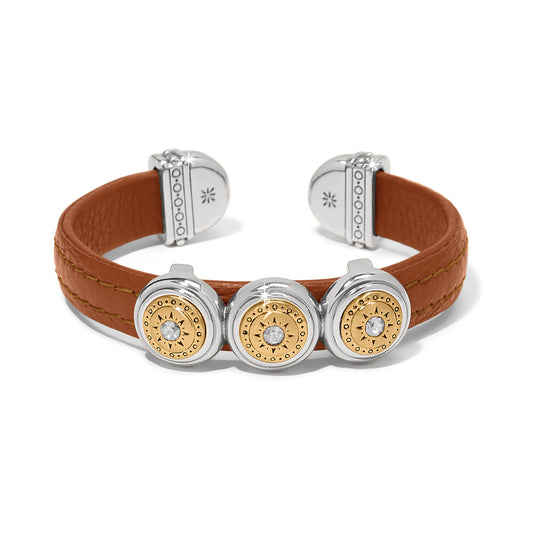 Mosaic Two Tone Leather Disc Cuff Bracelet in Luggage