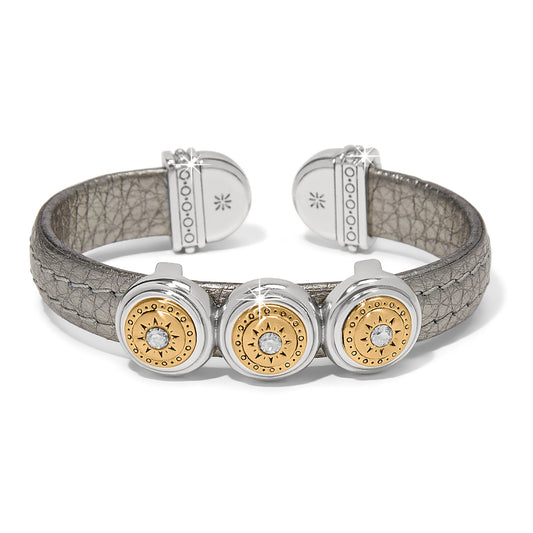 Mosaic Two Tone Leather Disc Cuff Bracelet in Titanium