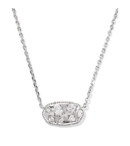 KENDRA SCOTT HOLLAND CRYSTAL GOLD or SILVER WHITE SHORT PENDANT NECKLACE