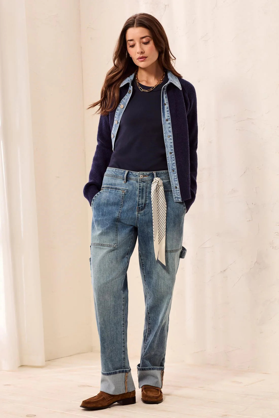 TRIBAL AUDREY CARPENTER STRAIGHT LEG DENIM WITH REMOVABLE SCARF