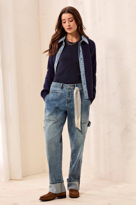 TRIBAL AUDREY CARPENTER STRAIGHT LEG DENIM WITH REMOVABLE SCARF