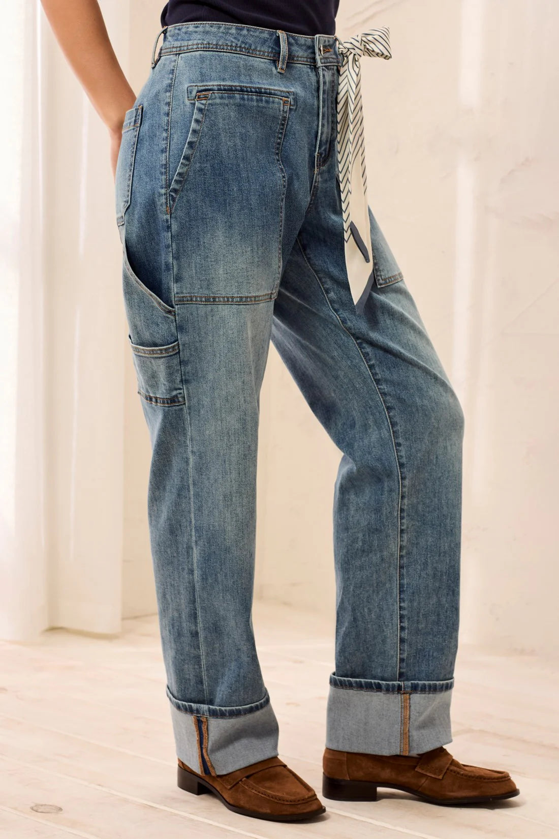 TRIBAL AUDREY CARPENTER STRAIGHT LEG DENIM WITH REMOVABLE SCARF