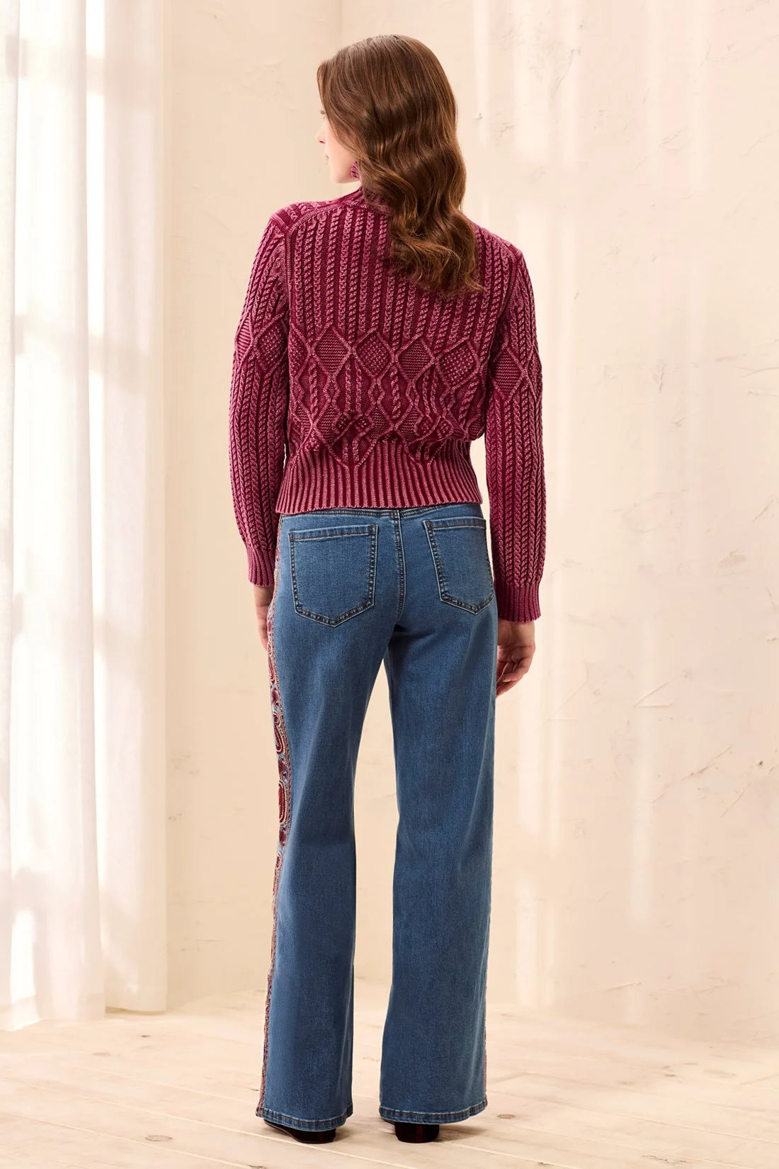 TRIBAL Audrey Wide Leg Jeans with Embroidered Paisley Side Trim