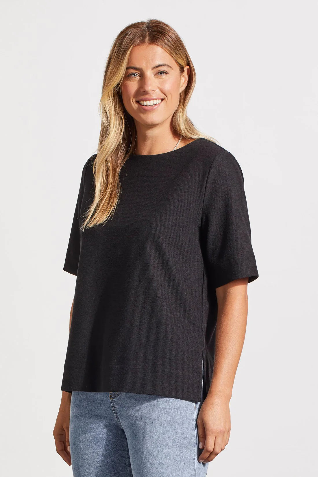 TRIBAL BOAT NECK TOP WITH ELBOW SLEEVE