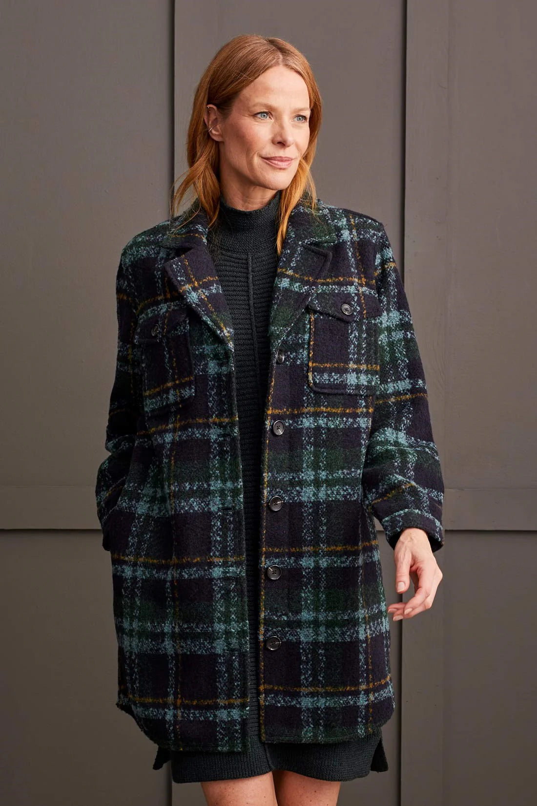 Tribal BOUCLE PLAID JACKET WITH NOTCH COLLAR