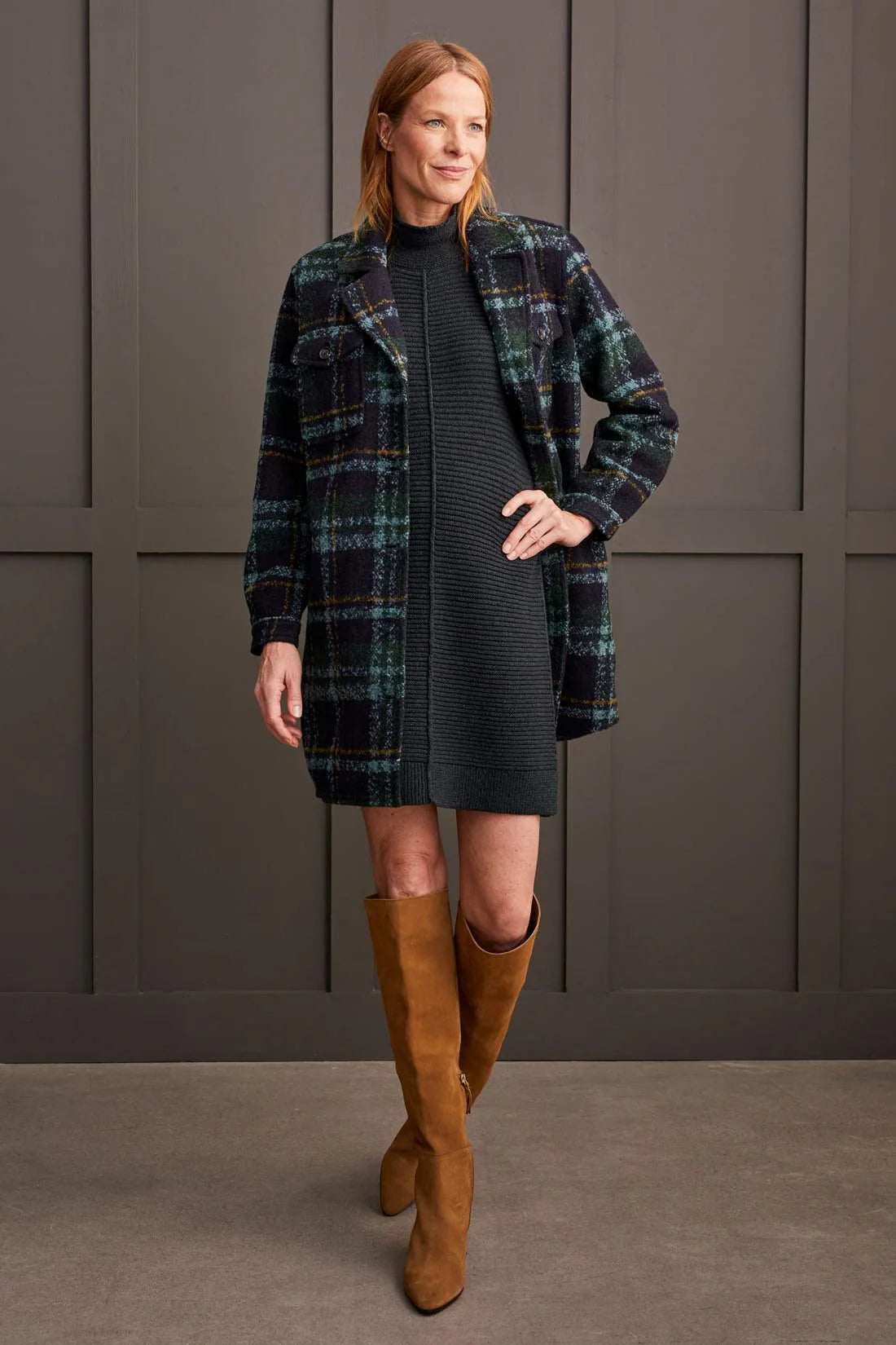 Tribal BOUCLE PLAID JACKET WITH NOTCH COLLAR