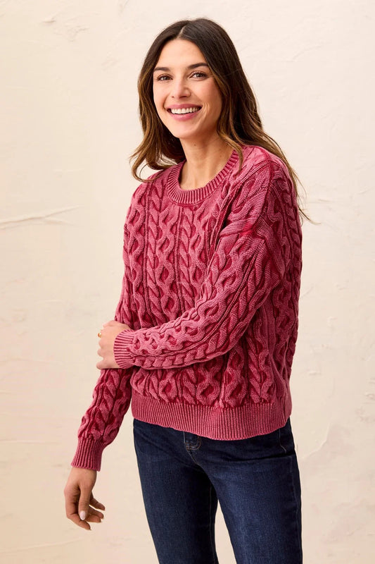 TRIBAL CABLE KNIT SPECIAL WASH CREW NECK SWEATER