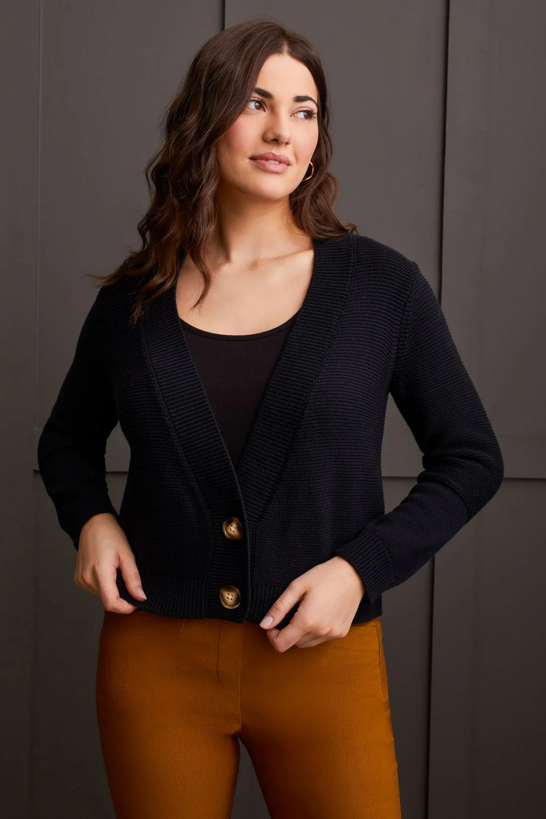 TRIBAL COMBED COTTON TWO-BUTTON CARDIGAN