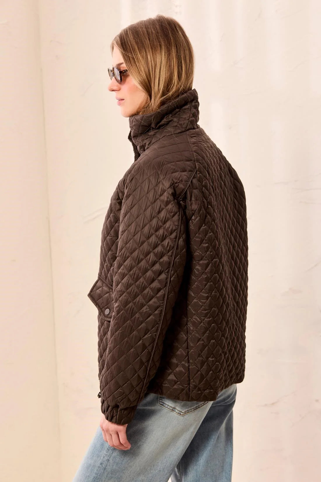 TRIBAL Diamond Quilted Mock Neck Puffer Bomber Coat