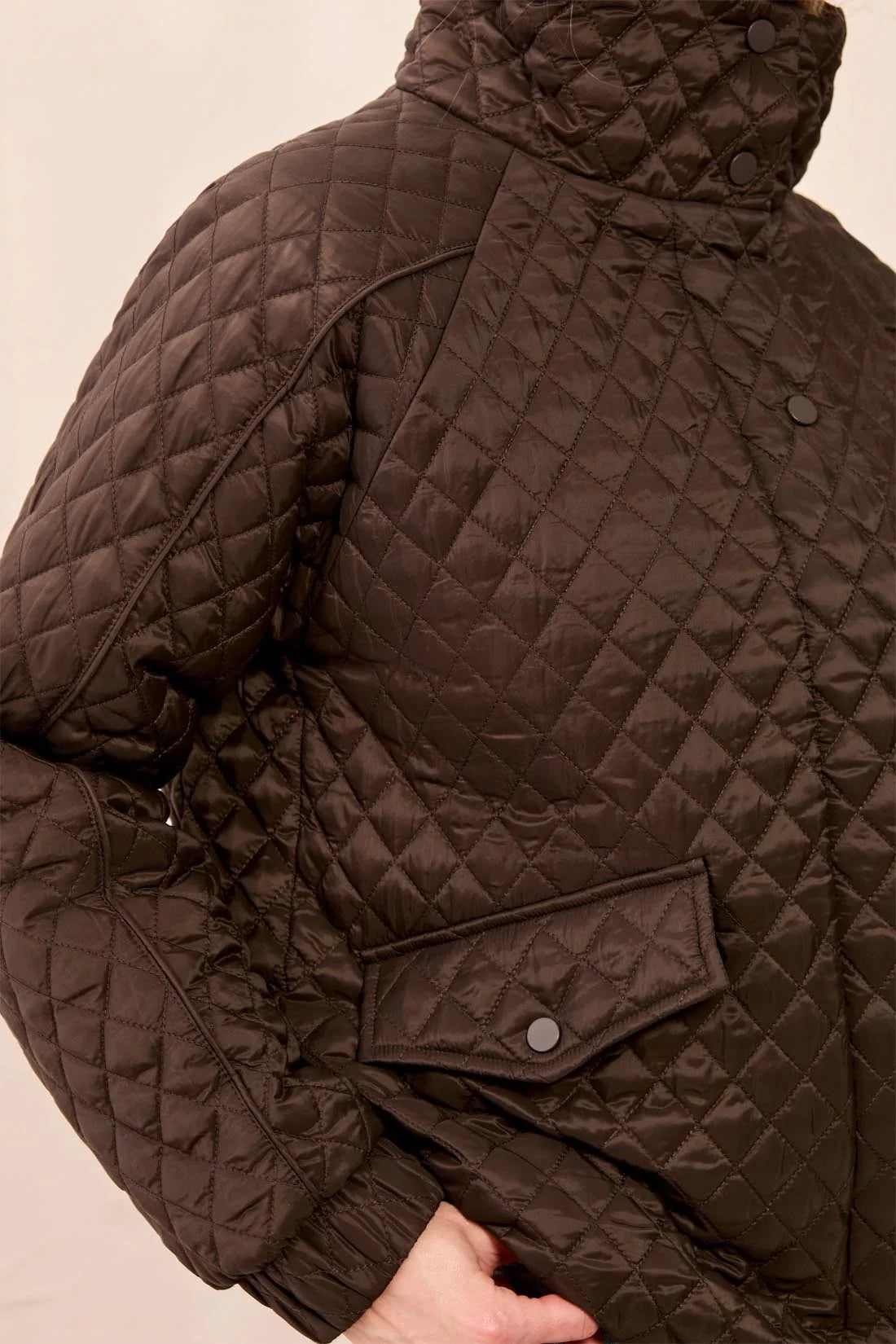 TRIBAL Diamond Quilted Mock Neck Puffer Bomber Coat