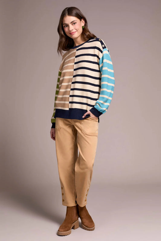 TRIBAL MULTI STRIPE LIGHTWEIGHT CREWNECK SWEATER